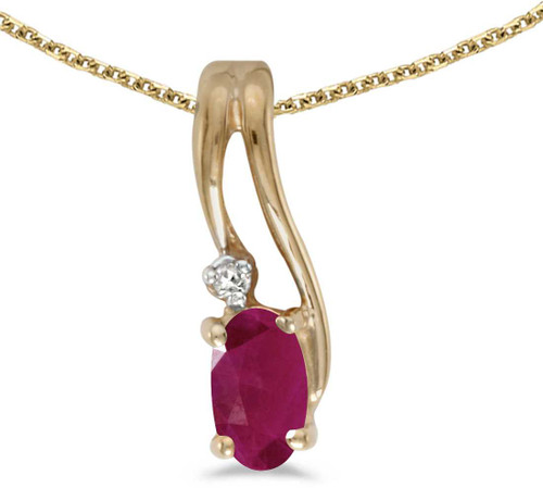 Image of 14k Yellow Gold Oval Ruby And Diamond Wave Pendant (Chain NOT included)