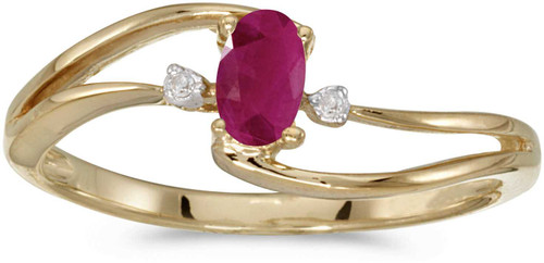 Image of 14k Yellow Gold Oval Ruby And Diamond Wave Ring (CM-RM2589X-07)