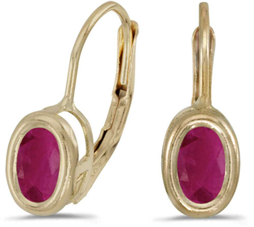 Image of 14k Yellow Gold Oval Ruby Bezel Lever-back Earrings