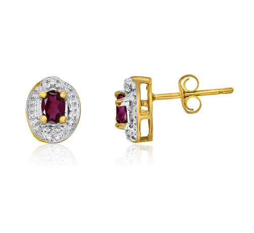 Image of 14K Yellow Gold Oval Ruby Earrings with Diamonds