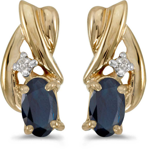 Image of 14k Yellow Gold Oval Sapphire And Diamond Earrings (CM-E1861X-09)