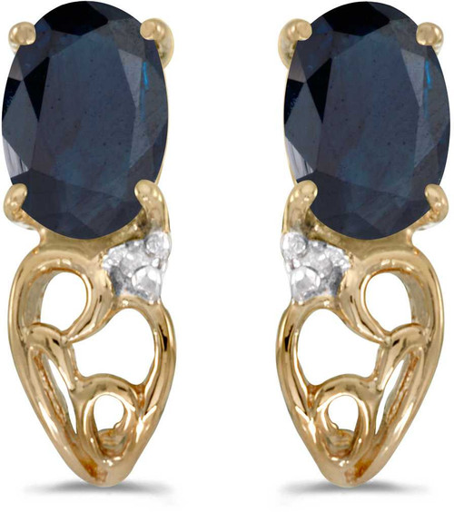 Image of 14k Yellow Gold Oval Sapphire And Diamond Earrings (CM-E2582X-09)