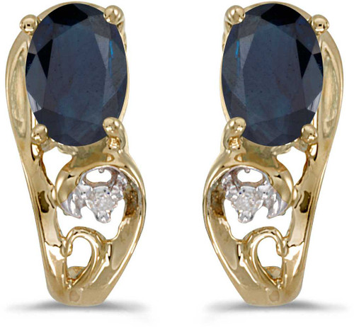 Image of 14k Yellow Gold Oval Sapphire And Diamond Earrings (CM-E2590X-09)