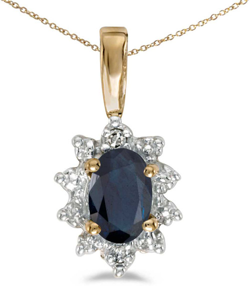 Image of 14k Yellow Gold Oval Sapphire And Diamond Pendant (Chain NOT included)