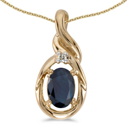 Image of 14k Yellow Gold Oval Sapphire And Diamond Pendant (Chain NOT included) (CM-P1241X-09)