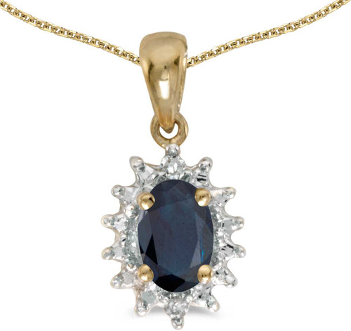 Image of 14k Yellow Gold Oval Sapphire And Diamond Pendant (Chain NOT included) (CM-P1342X-09)