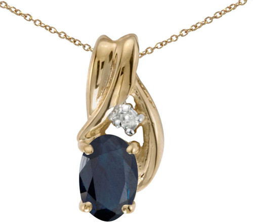 Image of 14k Yellow Gold Oval Sapphire And Diamond Pendant (Chain NOT included) (CM-P1861X-09)