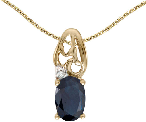 Image of 14k Yellow Gold Oval Sapphire And Diamond Pendant (Chain NOT included) (CM-P2582X-09)