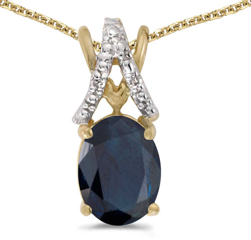 Image of 14k Yellow Gold Oval Sapphire And Diamond Pendant (Chain NOT included) (CM-P2620X-09)