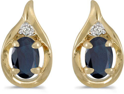 Image of 14k Yellow Gold Oval Sapphire And Diamond Stud Earrings (CM-E1241X-09)