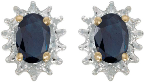 Image of 14k Yellow Gold Oval Sapphire And Diamond Stud Earrings (CM-E1342X-09)