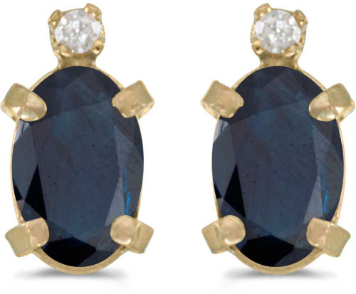 Image of 14k Yellow Gold Oval Sapphire And Diamond Stud Earrings (CM-E2209X-09)