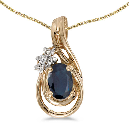 Image of 14k Yellow Gold Oval Sapphire And Diamond Teardrop Pendant (Chain NOT included)