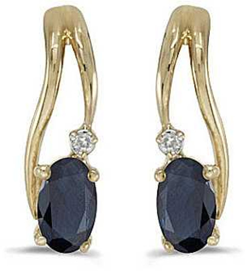 Image of 14k Yellow Gold Oval Sapphire And Diamond Wave Earrings
