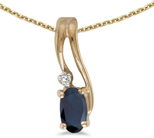 Image of 14k Yellow Gold Oval Sapphire And Diamond Wave Pendant (Chain NOT included)