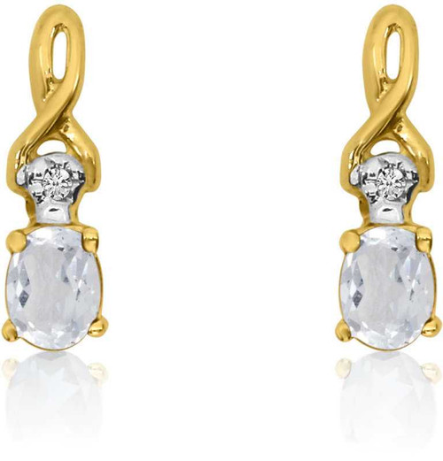 Image of 14K Yellow Gold Oval White Topaz & Diamond Earrings