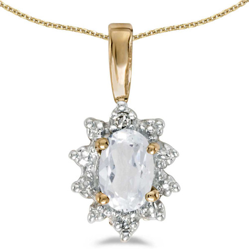 Image of 14k Yellow Gold Oval White Topaz And Diamond Pendant (Chain NOT included)