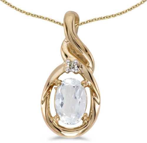 Image of 14k Yellow Gold Oval White Topaz And Diamond Pendant (Chain NOT included) (CM-P1241X-04)