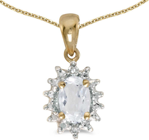 Image of 14k Yellow Gold Oval White Topaz And Diamond Pendant (Chain NOT included) (CM-P1342X-04)