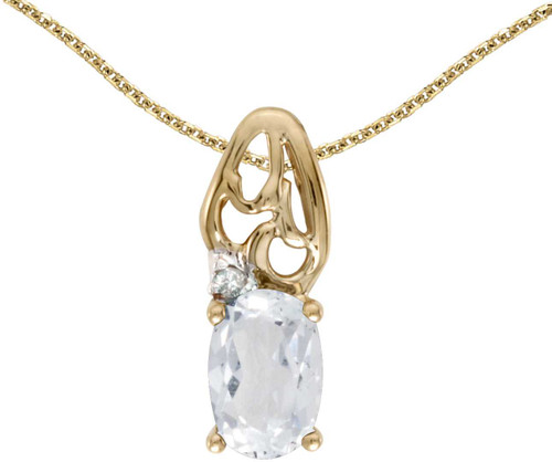 Image of 14k Yellow Gold Oval White Topaz And Diamond Pendant (Chain NOT included) (CM-P2582X-04)