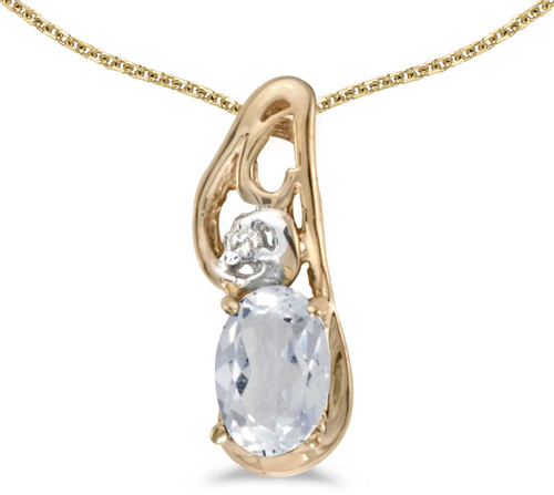 Image of 14k Yellow Gold Oval White Topaz And Diamond Pendant (Chain NOT included) (CM-P2590X-04)