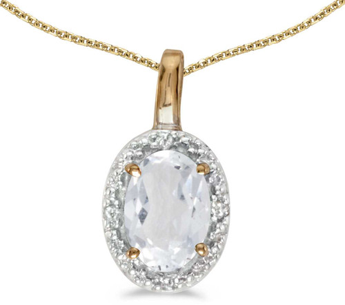 Image of 14k Yellow Gold Oval White Topaz And Diamond Pendant (Chain NOT included) (CM-P2615X-04)
