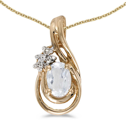 Image of 14k Yellow Gold Oval White Topaz And Diamond Teardrop Pendant (Chain NOT included)