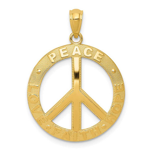 Image of 14K Yellow Gold Peace/Hope/Faith/Love Peace Sign Pendant