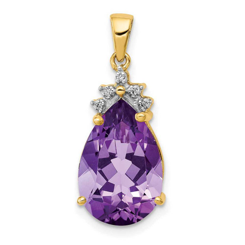 Image of 14K Yellow Gold Pear 3.55ctw Amethyst & Diamond Pendant