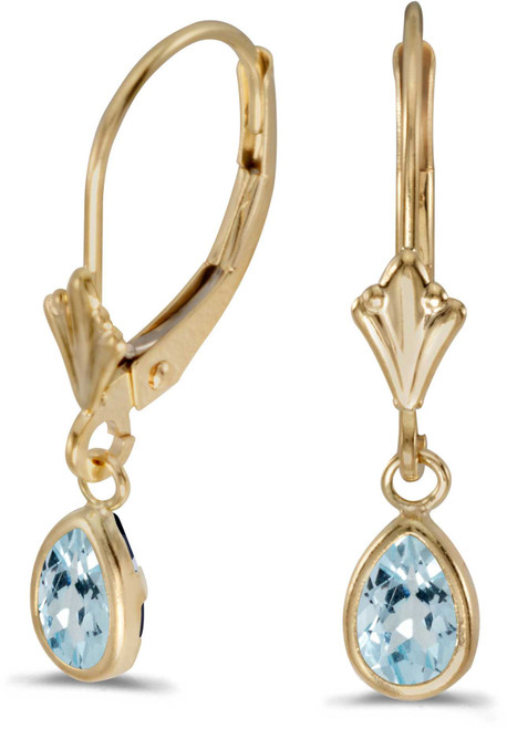 Image of 14k Yellow Gold Pear Aquamarine Bezel Lever-back Earrings