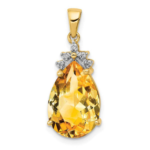 Image of 14K Yellow Gold Pear Citrine & Diamond Pendant