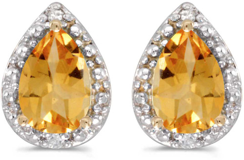 Image of 14k Yellow Gold Pear Citrine And Diamond Stud Earrings