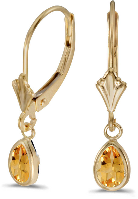Image of 14k Yellow Gold Pear Citrine Bezel Lever-back Earrings