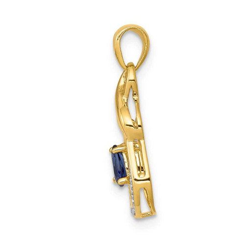 Image of 14K Yellow Gold Pear Sapphire & Diamond Dangle Pendant