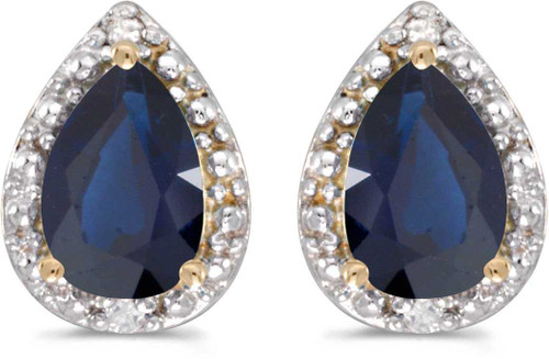 Image of 14k Yellow Gold Pear Sapphire And Diamond Stud Earrings