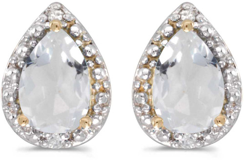 Image of 14k Yellow Gold Pear White Topaz And Diamond Stud Earrings