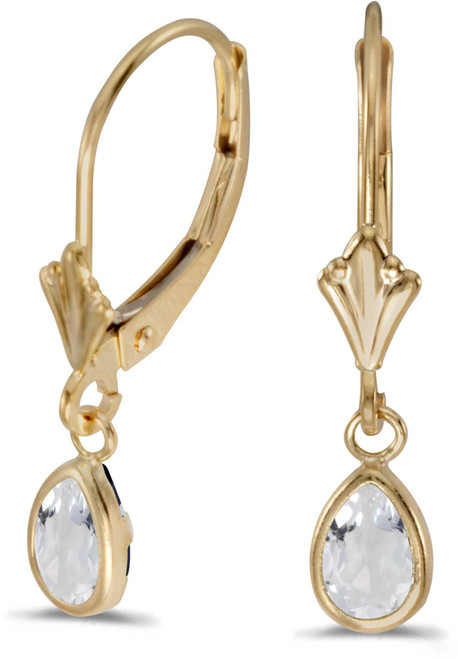 Image of 14k Yellow Gold Pear White Topaz Bezel Lever-back Earrings