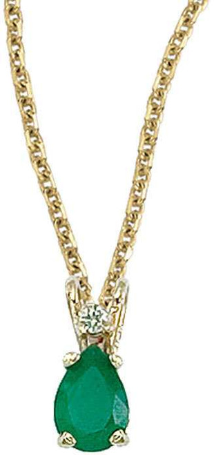 Image of 14K Yellow Gold Pear-Shaped Emerald & Diamond Pendant (Chain NOT included)