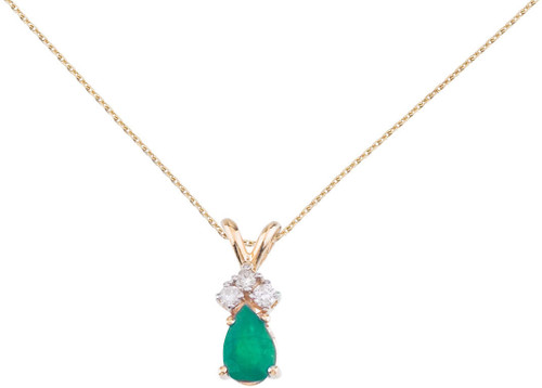 Image of 14K Yellow Gold Pear-Shaped Emerald Pendant with Diamonds (Chain NOT included)