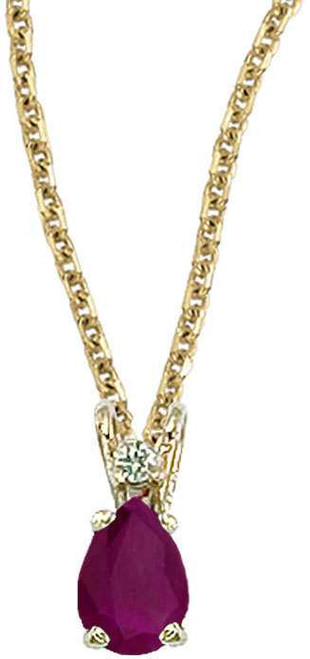 Image of 14K Yellow Gold Pear-Shaped Ruby & Diamond Pendant (Chain NOT included)