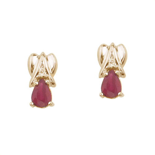 Image of 14K Yellow Gold Pear-Shaped Ruby & Diamond Stud Earrings