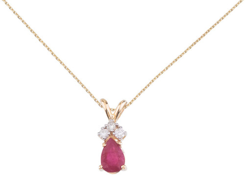 Image of 14K Yellow Gold Pear-Shaped Ruby Pendant with Diamonds (Chain NOT included)