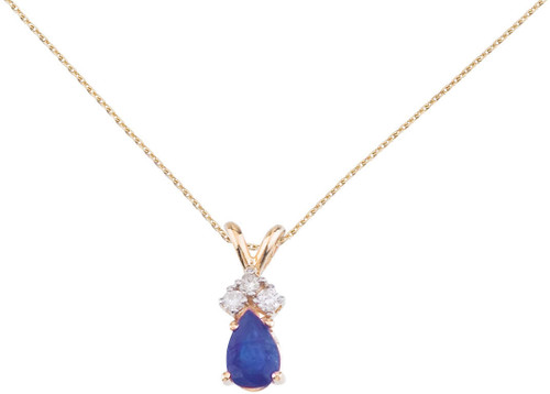 Image of 14K Yellow Gold Pear-Shaped Sapphire Pendant with Diamonds (Chain NOT included)