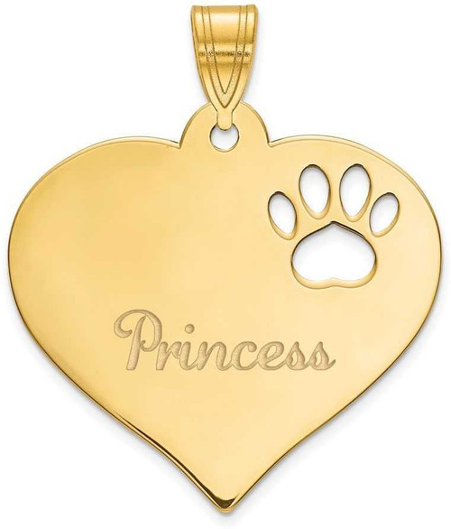 Image of 14K Yellow Gold Personalized Heart with Paw Print Cut Out Pendant XNA769Y