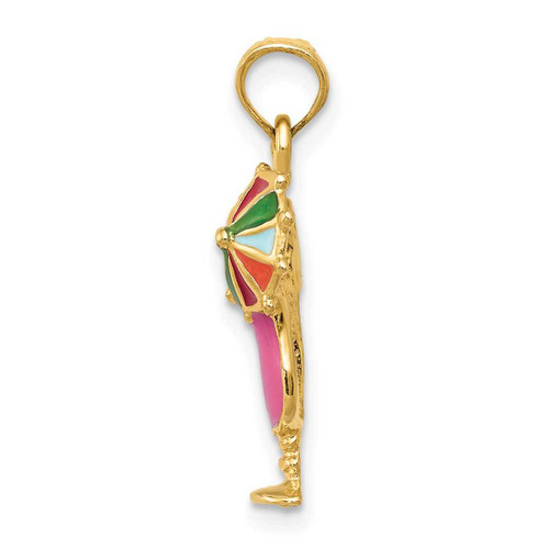 Image of 14K Yellow Gold Pink Enameled Tropical Drink Pendant