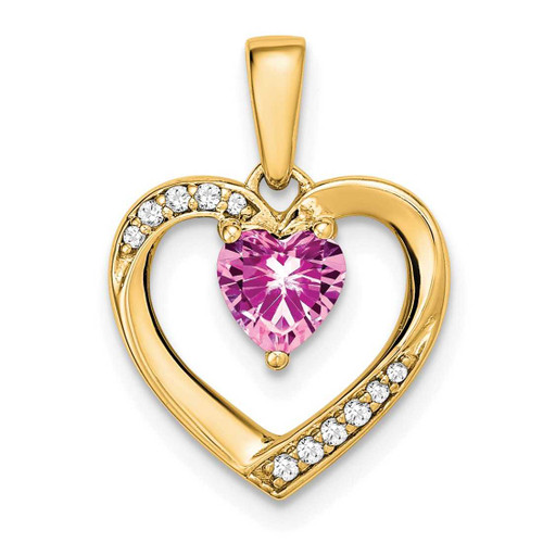 Image of 14k Yellow Gold Pink Sapphire and Diamond Heart Pendant