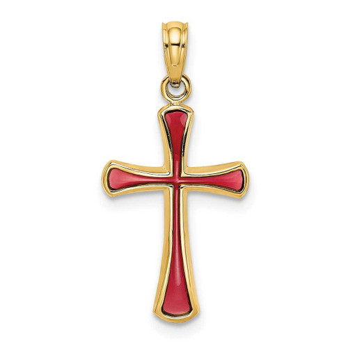 Image of 14K Yellow Gold Pink Stained Glass Tapered Cross Pendant