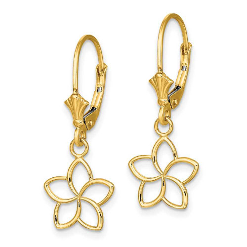Image of 28.5mm 14K Yellow Gold Polished & Cut-Out Flower Leverback Earrings
