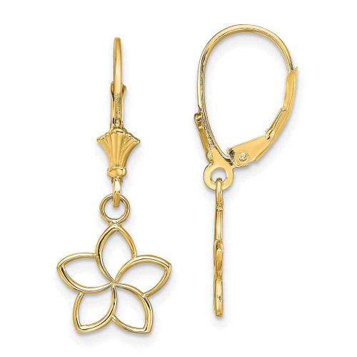 Image of 28.5mm 14K Yellow Gold Polished & Cut-Out Flower Leverback Earrings