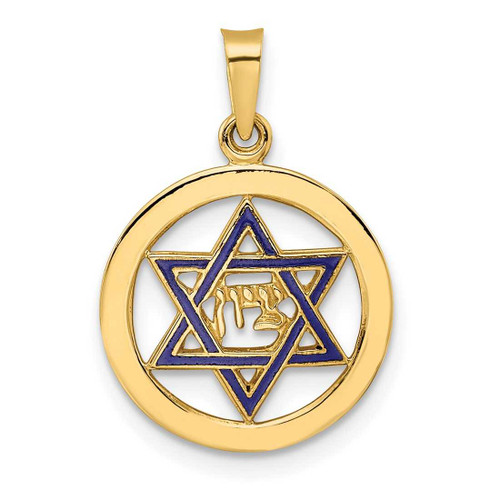 Image of 14K Yellow Gold Polished & Enameled Solid Star of David Pendant XR1965